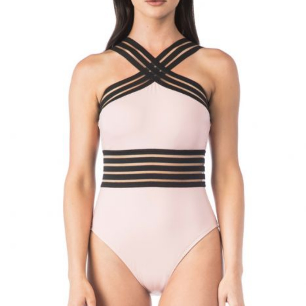 Kenneth Cole Blush One Piece Hign Neck Swimsuit - Picture 4 of 7